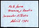 15/15. Nota para prensa y radio relativas a las Jornadas de Estudio de la H.O.A.C.F. (Madrid, 11 al 13 abril 1986) [Archive document]